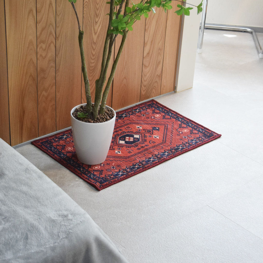 ヴィンテージ風ミニラグマット TOCORU Series トライバル柄ラグ ループ