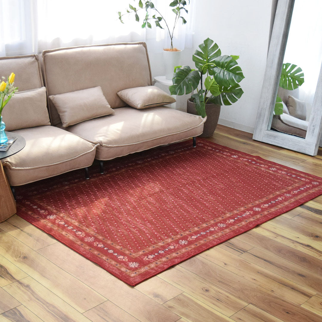 ヴィンテージ風ラグ TOCORU Series スクエア ループ レッド– ラグと