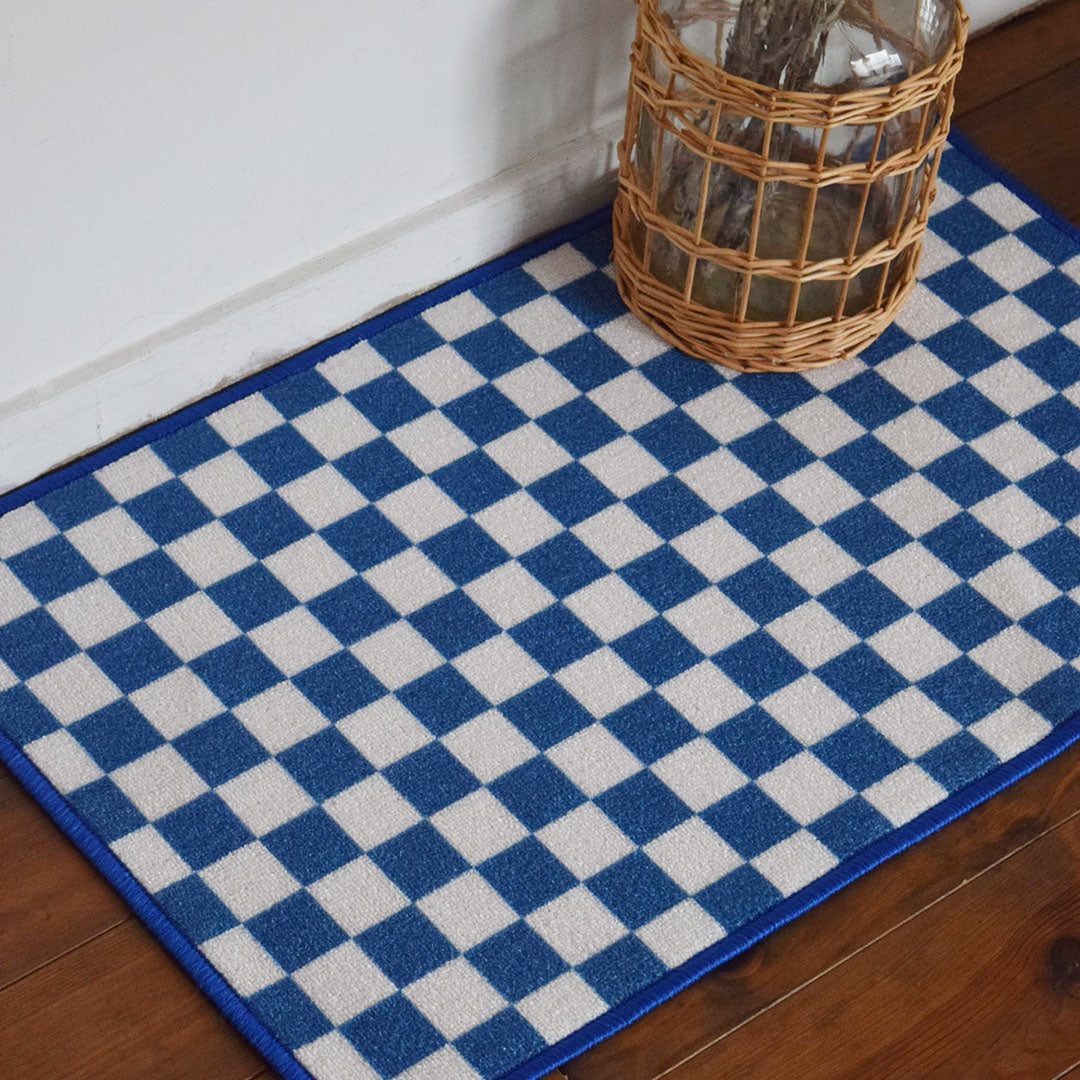 チェック柄ミニラグマット TOCORU Series フラッグ ループ ブルー