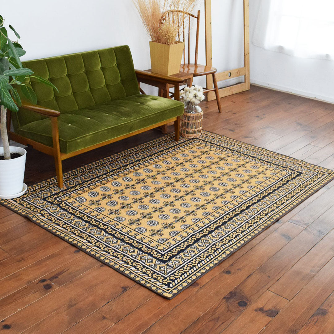 ヴィンテージ風ラグ TOCORU Series AFGHUN ループ イエロー– ラグと