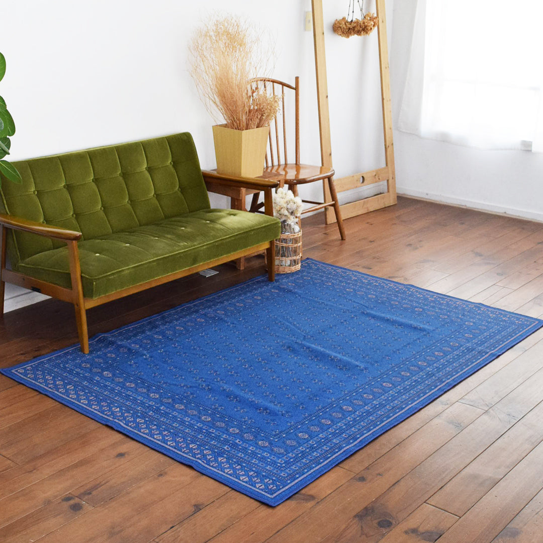 ヴィンテージ風ラグ TOCORU Series ブハラ ループ ブルー– ラグと
