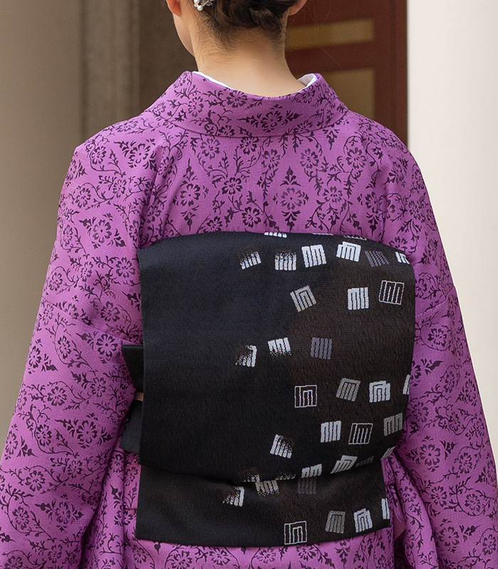 お仕立済み】西陣織名古屋帯（源氏香：黒） 正絹名古屋帯 【きもの都粋】