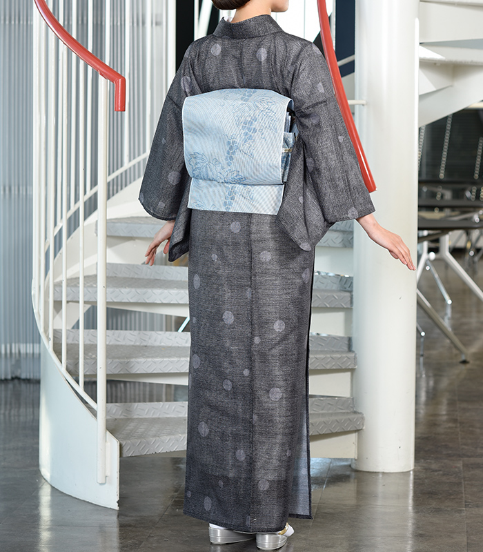 お仕立済み】紗八寸名古屋帯（ブルー系葡萄柄） 0011-01502-C-Y 化繊夏