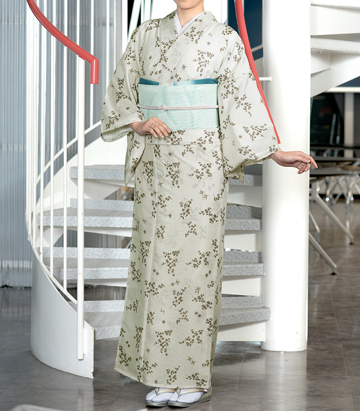 お仕立済み】紗八寸名古屋帯（薄グリーン系つゆ芝柄） 0011-01502-F-Y