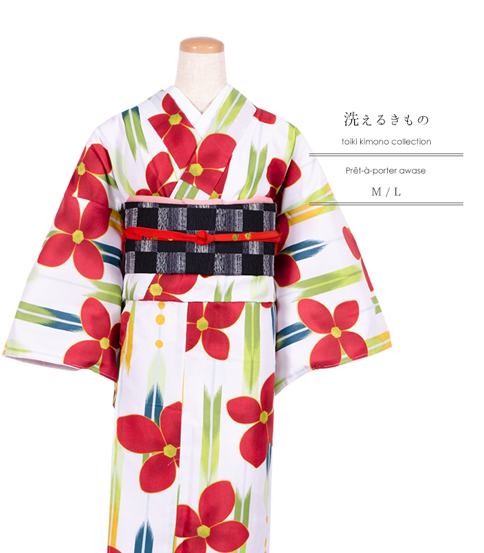 お仕立済み・袷】洗える小紋（薄藤色に花と矢絣柄）（M・L） 2017