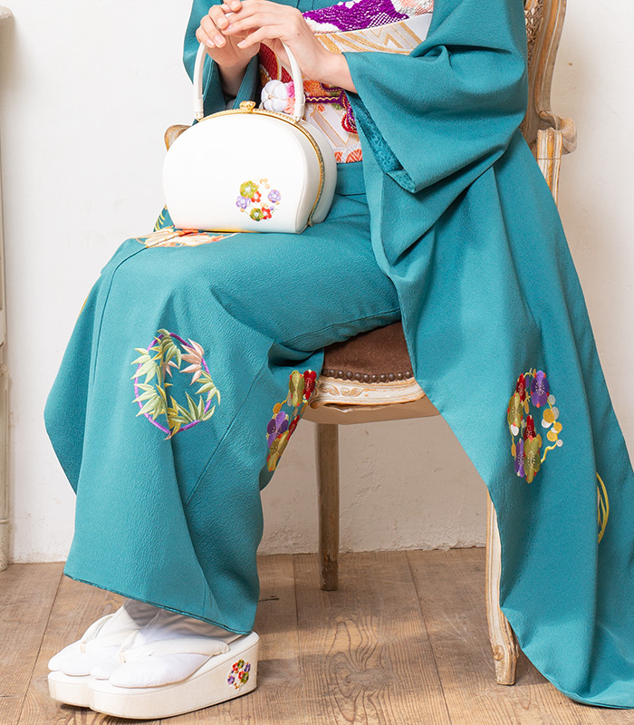 MKオリジナル 振袖用草履バッグセット（花刺繍 白） MK13-0043-ZB-06