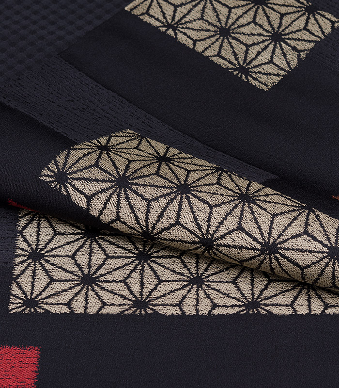 お仕立済み】桐生織 京袋帯(横段破れ麻の葉：黒) 京袋帯 【きもの都粋】