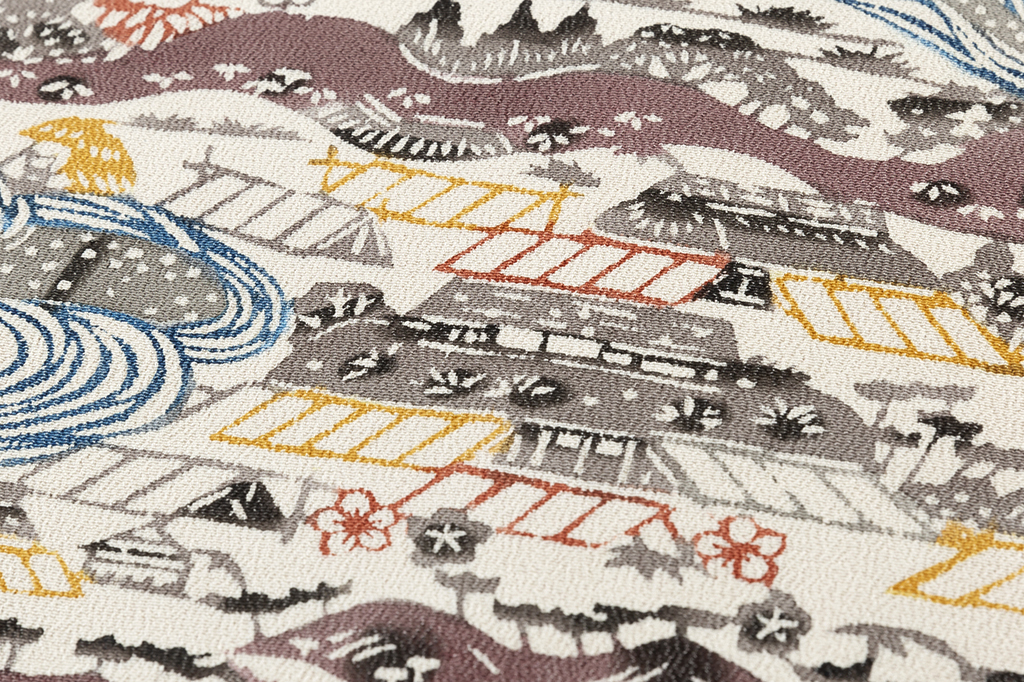 人間国宝 芹沢銈介作 型絵染 小紋 「小川紙漉村文」 | 特選きもの