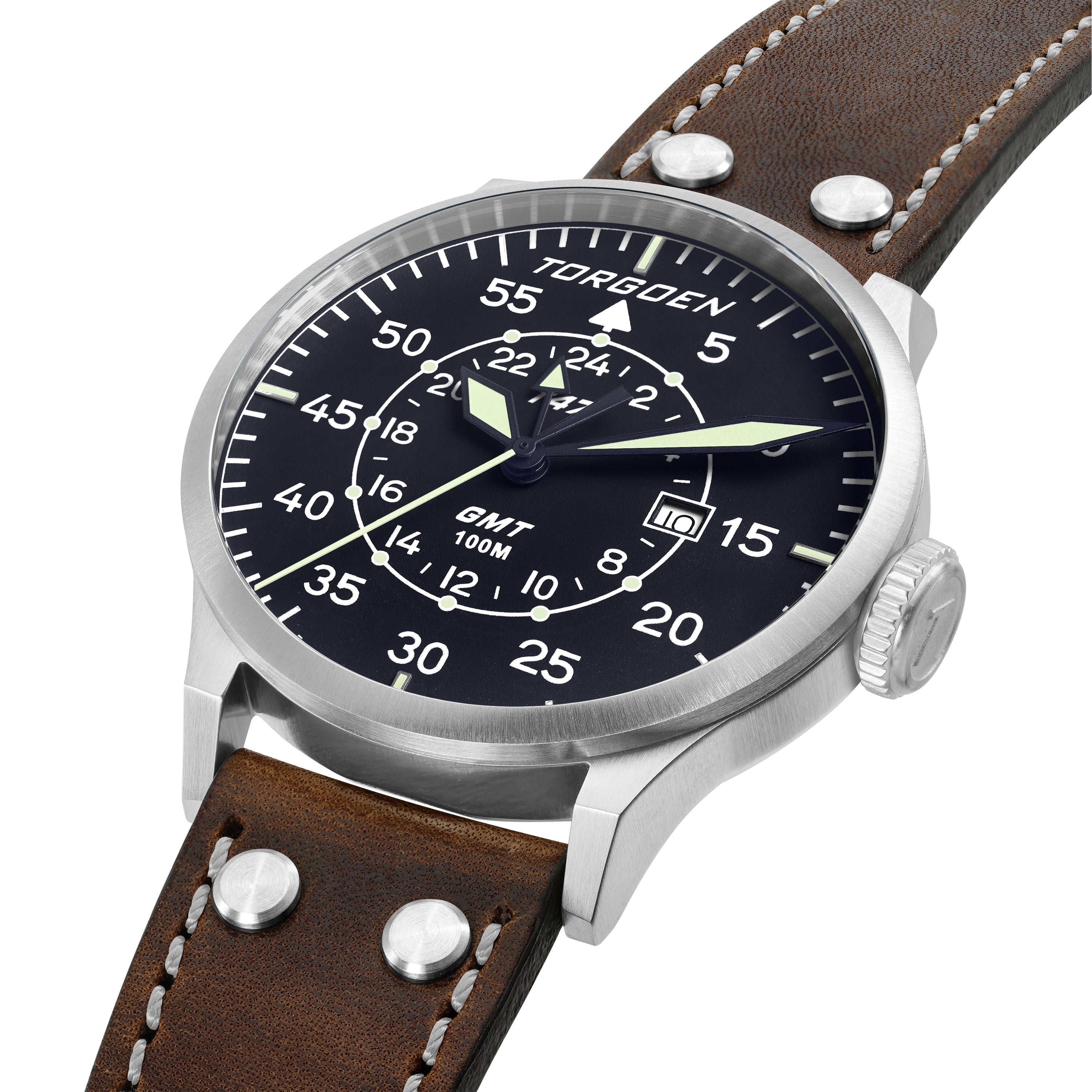 T47 Jumbo Blue Sapphire GMT | 47mm, Brown Leather Strap – Torgoen