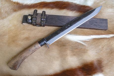 予約販売] 土佐古式 狩猟ナイフ300 両刃 青2鋼 黒槌 洋樫柄オイル