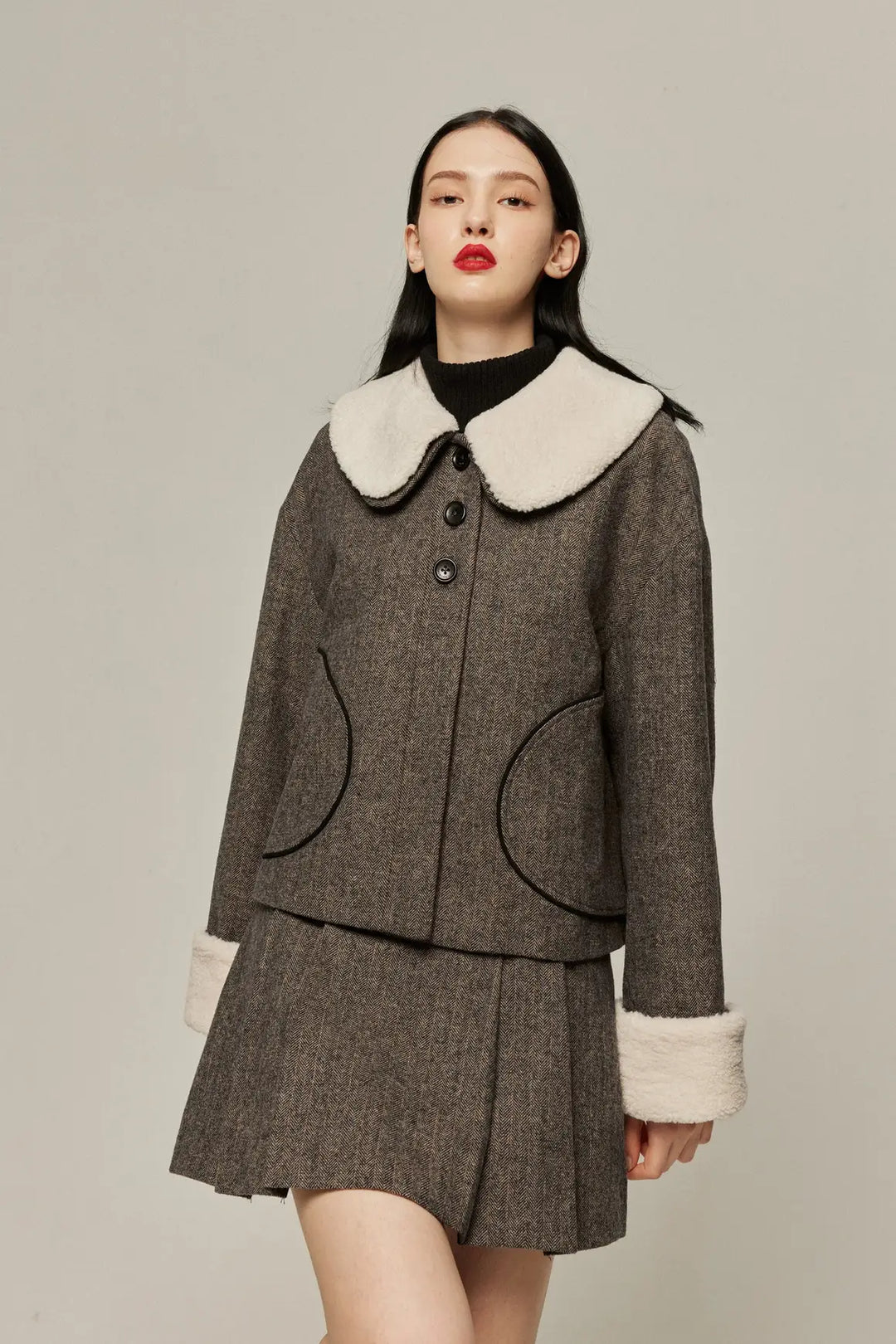 袋いっぱい松ぼっくりを拾った》2wayウールブレンドジャケット-Gray