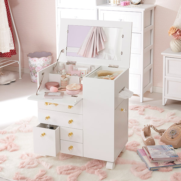 楽天市場】【直送】コスメワゴン ドレッサーワゴン ホワイト 鏡台