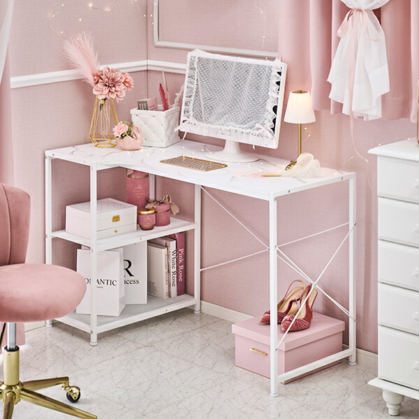 楽天市場】【直送】大理石調デスク/左右組み換え可｜姫系 かわいい