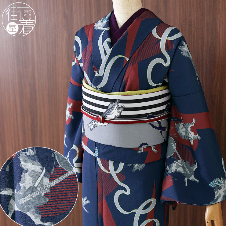 楽天市場】＼WeekendSale開催中!／[洗える着物] 撫松庵 袷 きもの 猫