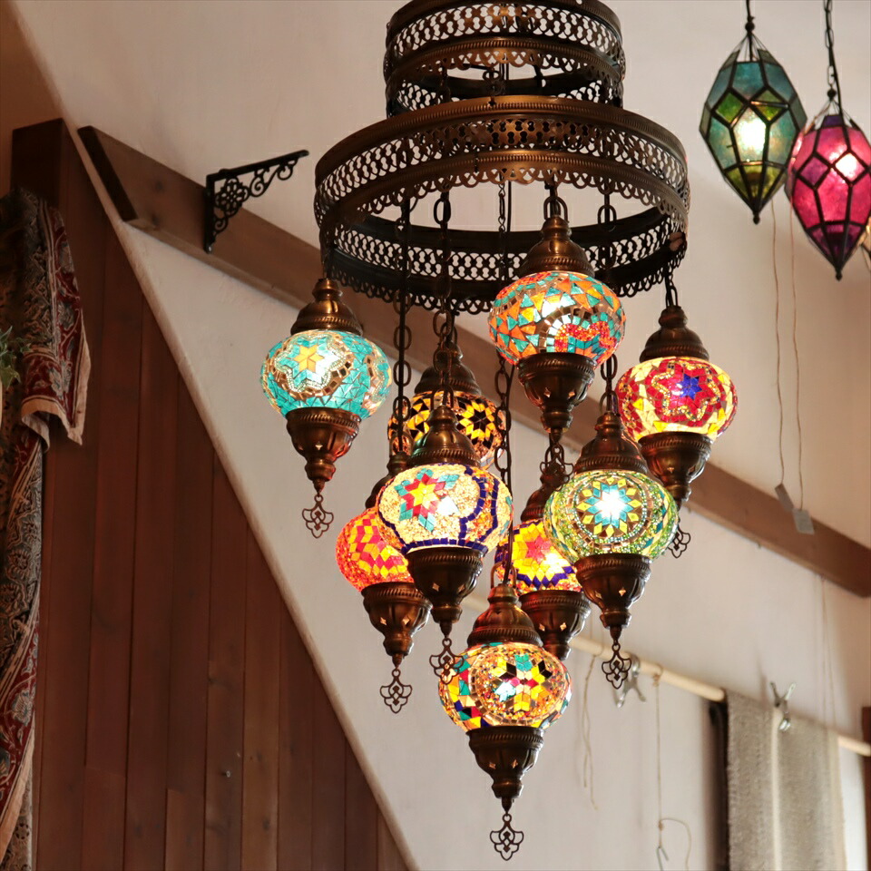 楽天市場】トルコランプ シャンデリア モザイクランプ 9灯 【天井工事