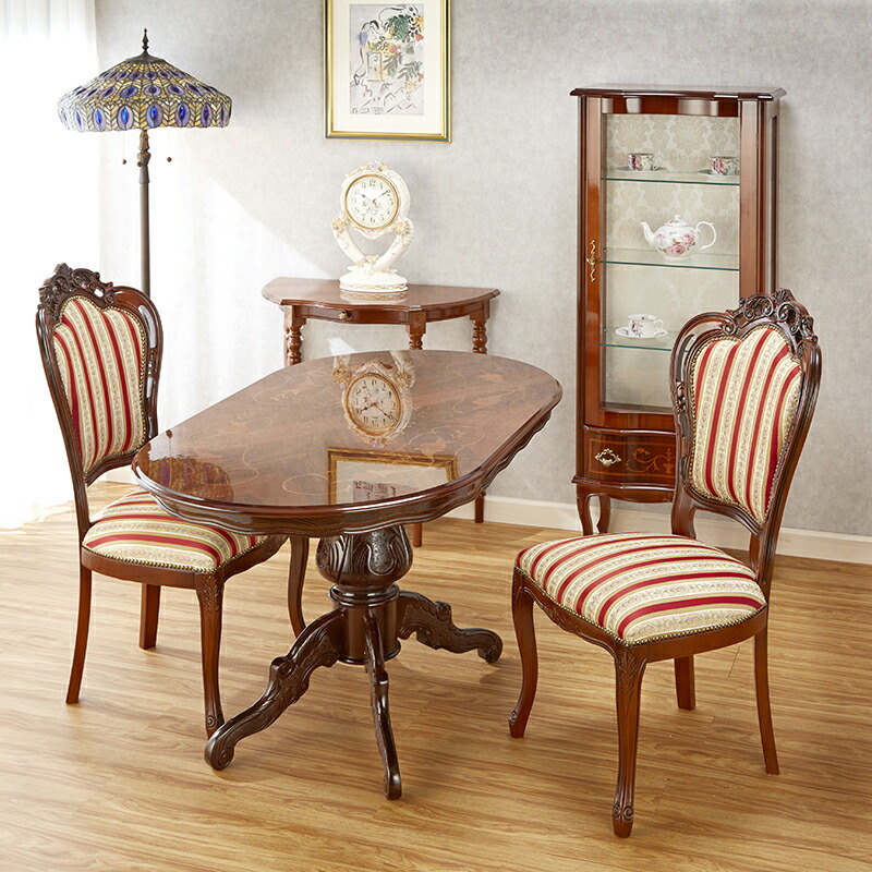 アンティーク調 カフェテーブル 円形 ロココ調 象嵌細工 エレガント