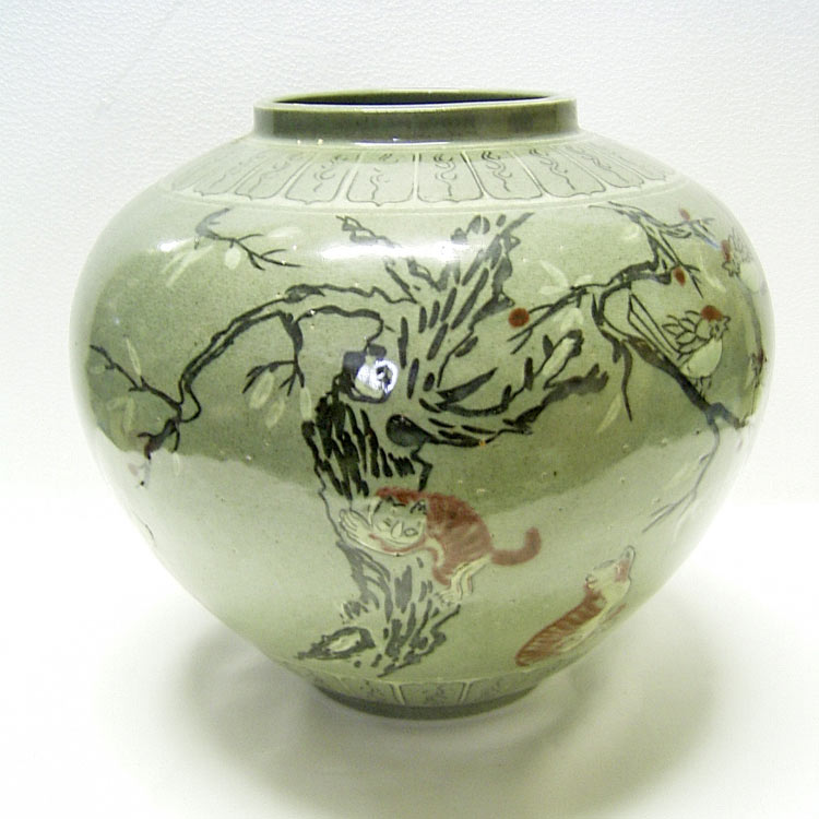 楽天市場】高麗青磁 辰砂 動物文壺 猫 鳥 高さ約24cm 李朝 陶磁器 韓国