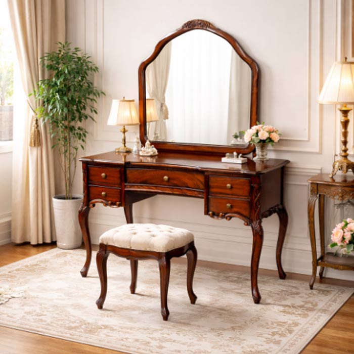 楽天市場】ドレッサー 猫足 幅95cm 丸 アンティーク調 マホガニー 輸入