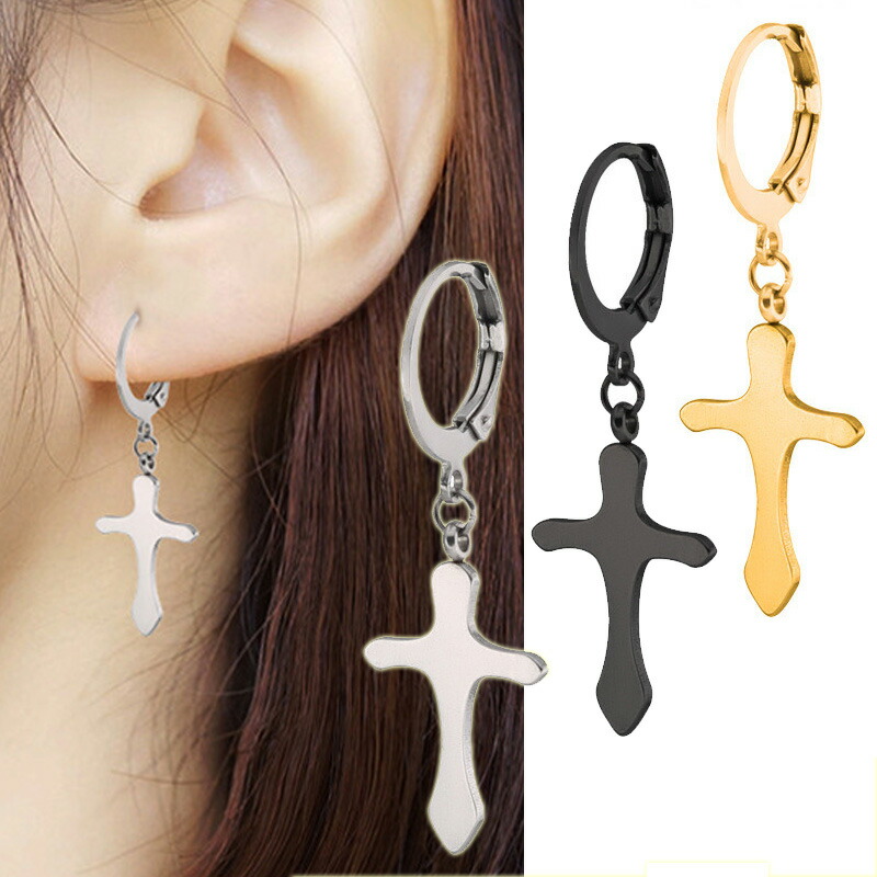 楽天市場】ロザリオクロスチャームフープピアス 十字架 シルバー 銀色