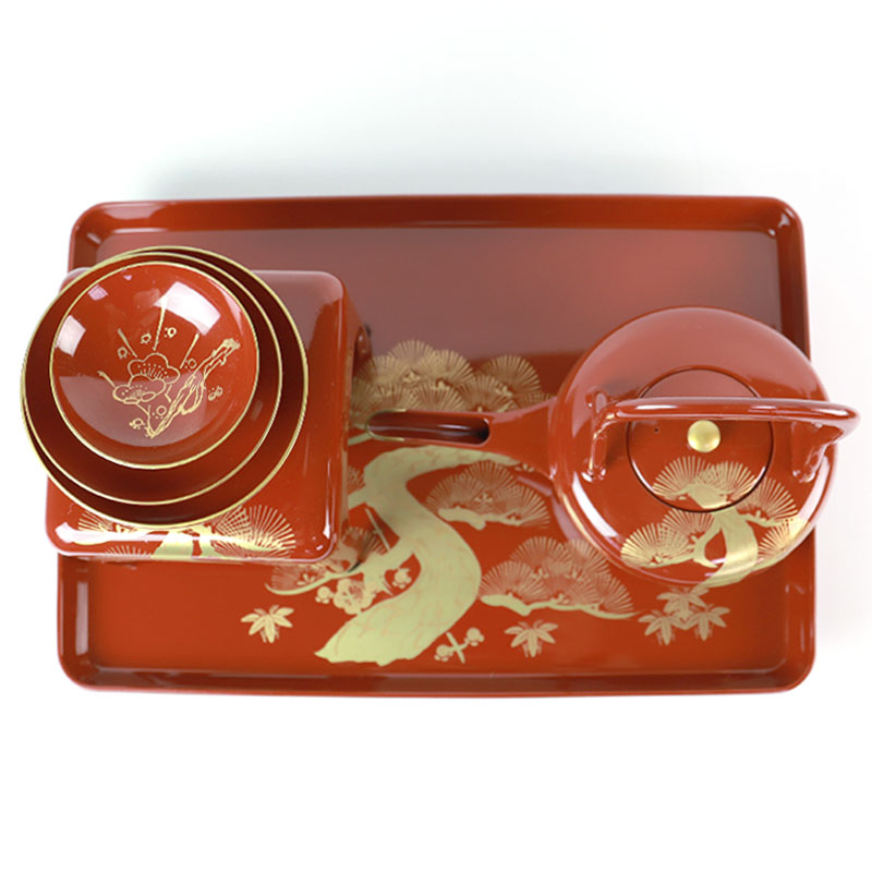 楽天市場】日本製 屠蘇器 総朱 松竹梅 枠足 四ツ揃 会津塗り お正月 お