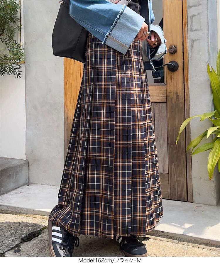 楽天市場】スカート ロング 春夏 フレア プリーツ チェック柄 [M4202