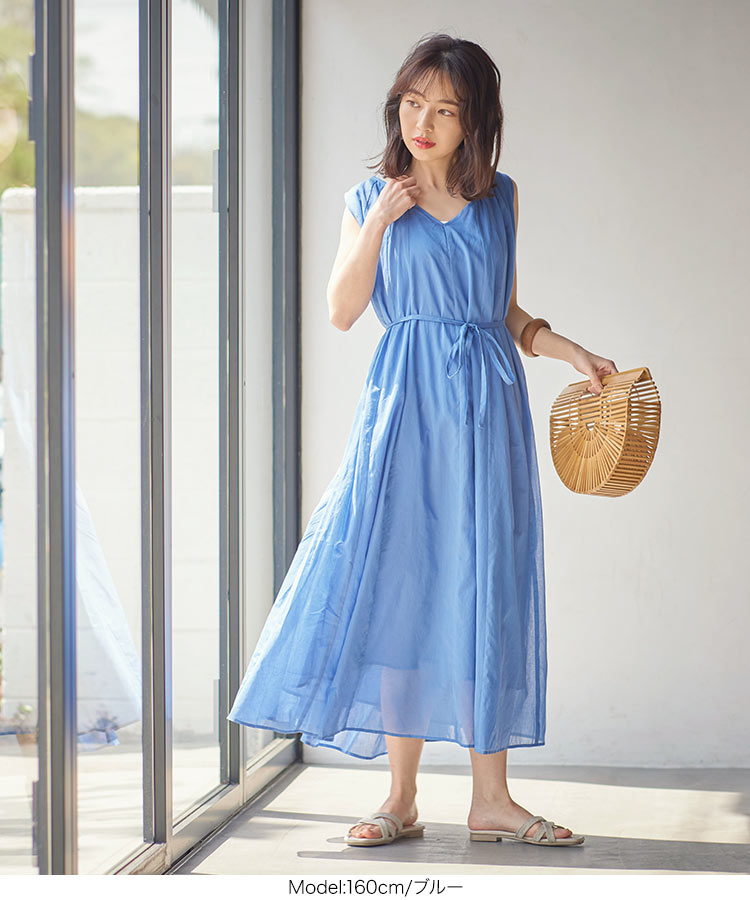 楽天市場】 [ indy ] インド綿100%リボン付きAラインVネック