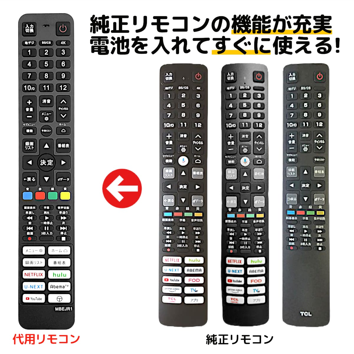 楽天市場】TCL テレビ リモコン RC610JJR1 RC610JJR2 RC610JJR3