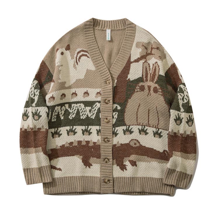楽天市場】カーディガン 動物柄 ニット メンズ レディース Vネック 秋