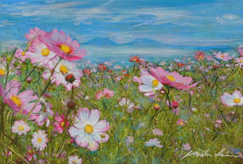 楽天市場】コスモス 絵画 花 阿蘇 風景画 熊本 パステル画 石井清