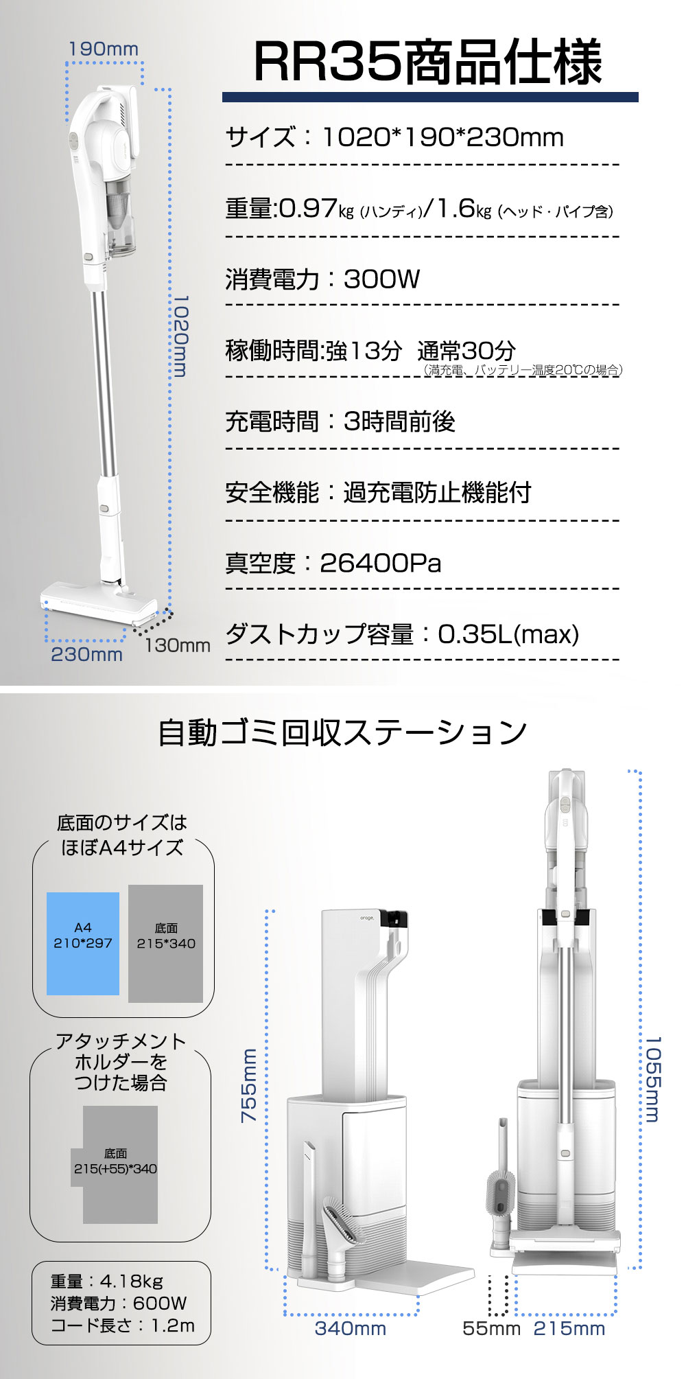 楽天市場】新発売【2年保証】掃除機 コードレス掃除機 RR35 自動ゴミ