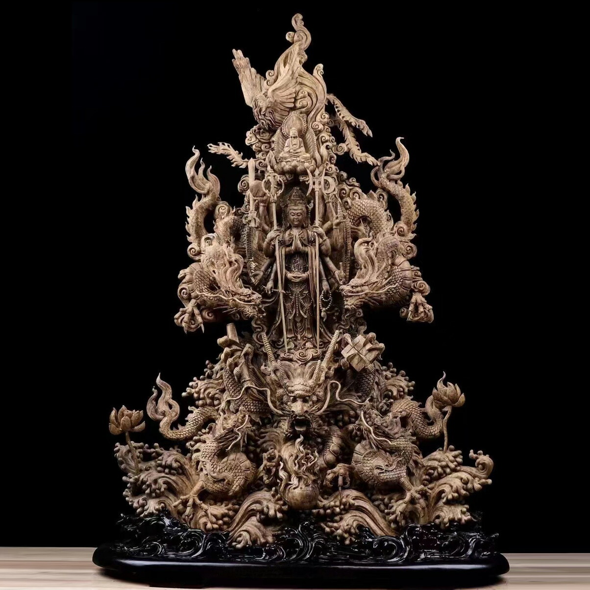 楽天市場】【天然沈香木彫】 騎龍千手観音（五龍） 仏教美術 仏像 仏教