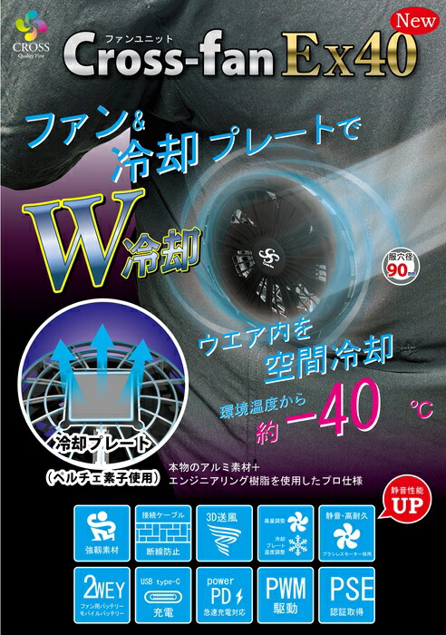 楽天市場】（バートルにも合います）クロスファン EX40 SKT-CS40 空調