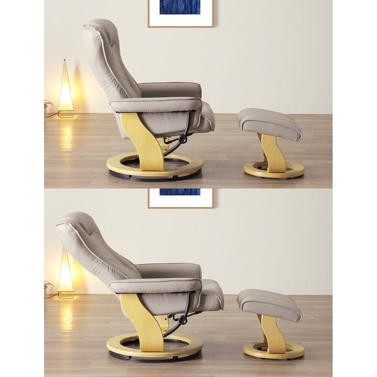 楽天市場】木脚とレザーを組み合わせたくつろぎリクライニングチェア