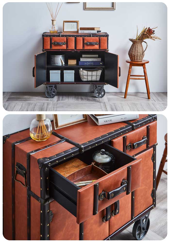 楽天市場】トランク風デザイン サイドキャビネット 幅80cm 鋲打ち