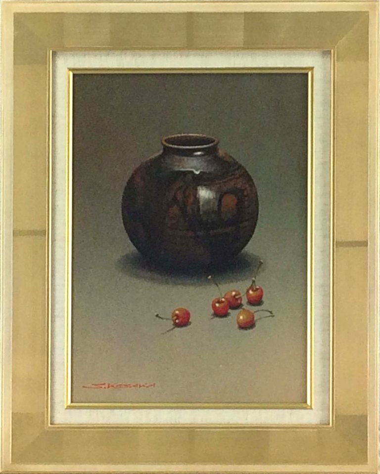 油絵 菅家令子 絵 絵画インテリア 額付(白) uF6-063104 静物 花瓶 油絵