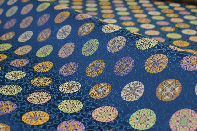 楽天市場】金襴 正絹 浮唐草に浮線菊 鉄納戸色（紺系）16付（無金