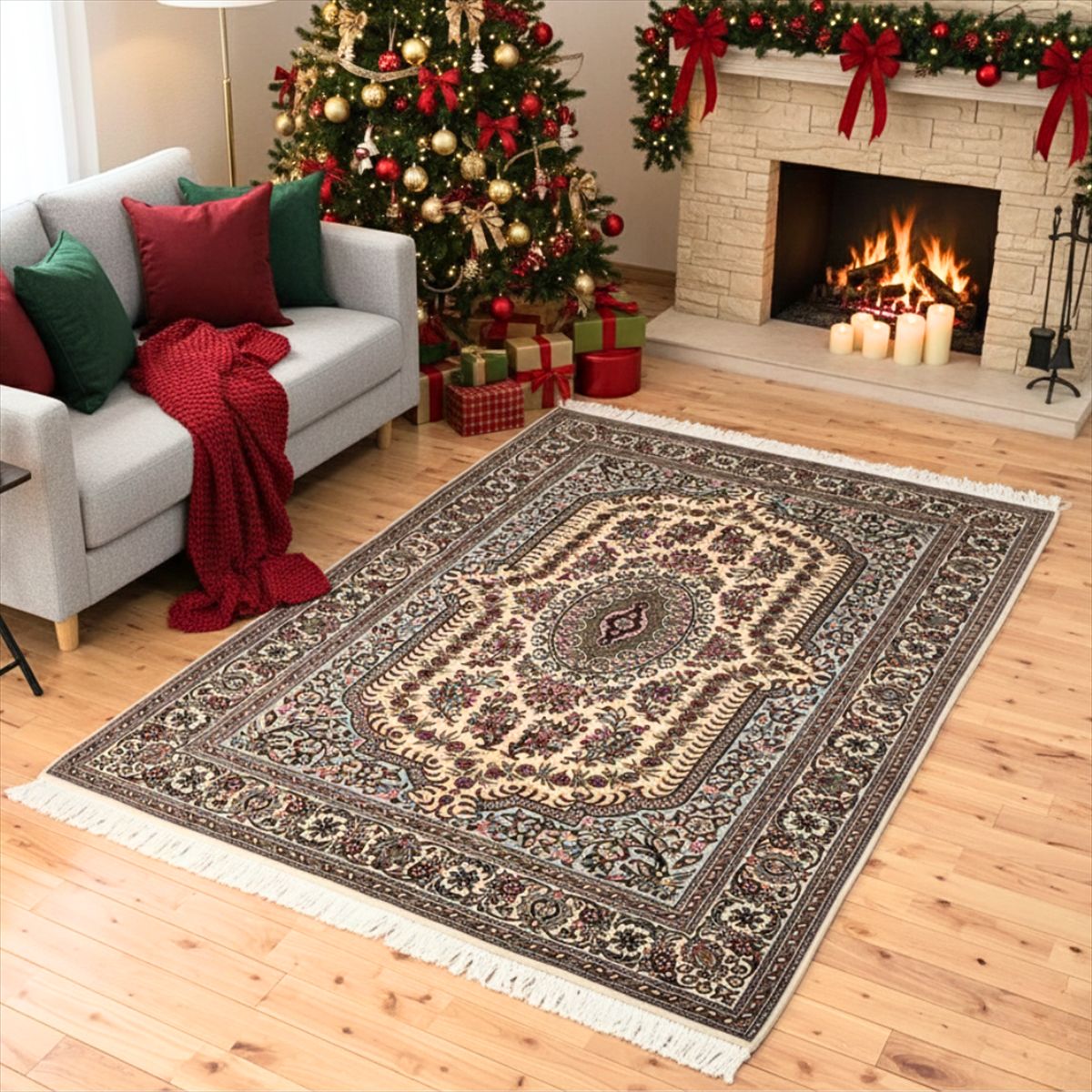 楽天市場】ペルシャ絨毯 【本物イラン産】 クム産 ウール ベージュ 花