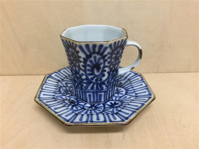 楽天市場】有田焼 福泉窯 八角コーヒー碗皿.染付高台地紋蛸唐草