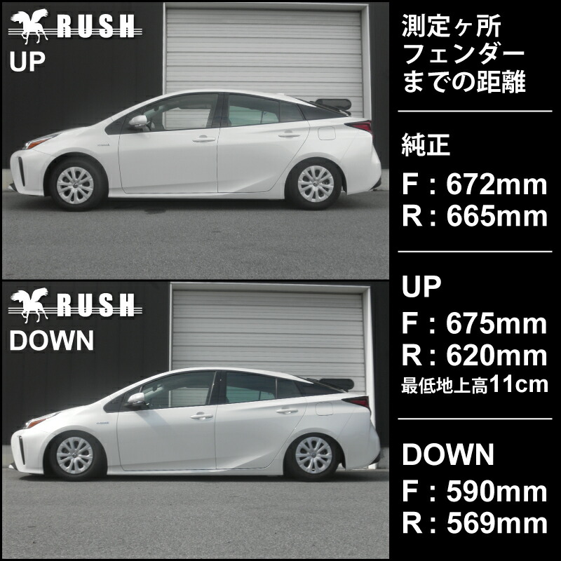 楽天市場】RUSH車高調 プリウス ZVW50 ZVW51 車高短 モデル フルタップ