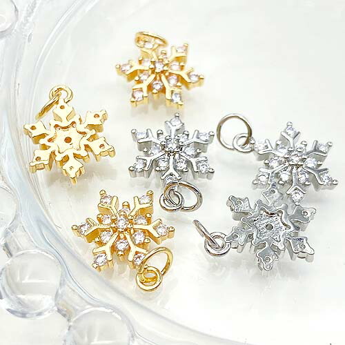 楽天市場】18kgp 雪の結晶 チャーム キュービックジルコニア ゴールド
