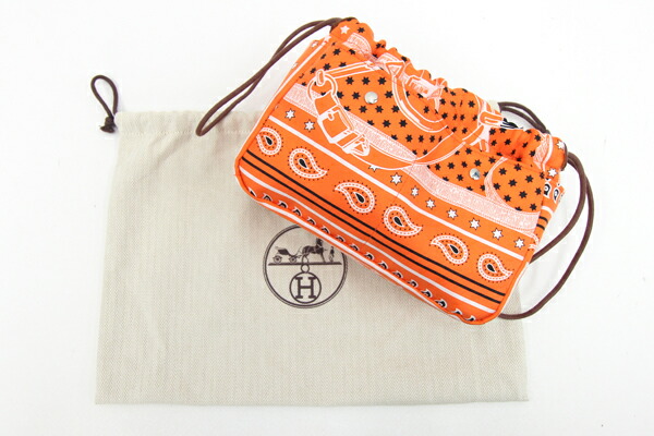 楽天市場】エルメス ポーチ フールビ20 オレンジ シルク100％ 中古