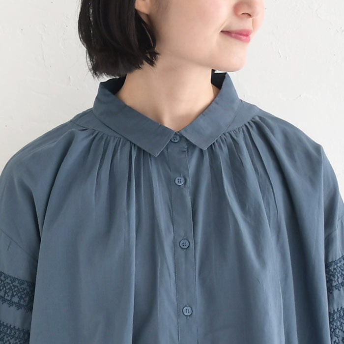 楽天市場】ブラウス 長袖 レディース 綿キャンブリック 袖刺繍