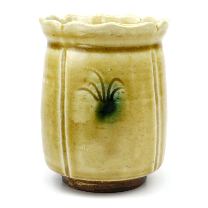 茶道具 黄瀬戸耳付 茶入 松本鐵山造 共箱 茶道具 黄瀬戸耳付 茶入 松本