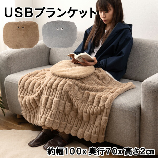 楽天市場】USBブランケット 約幅100×奥行70×高さ2cm ベージュ グレー