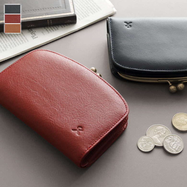 楽天市場】がま口二つ折りラウンド財布【X＿ナマラカーフ】本革 革財布