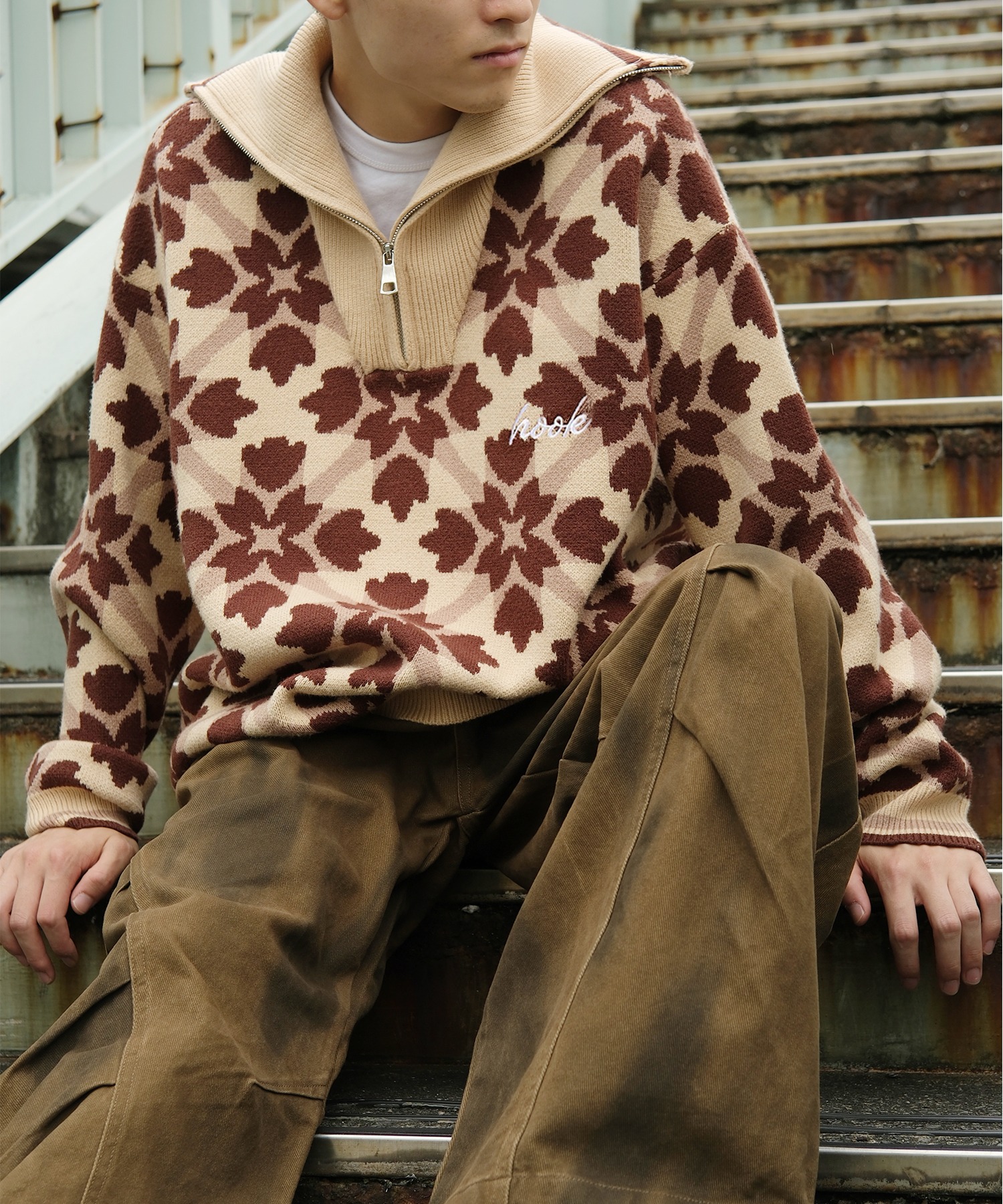 楽天市場】【2025AW】ニット メンズ ハーフジップ 幾何学模様 クルー