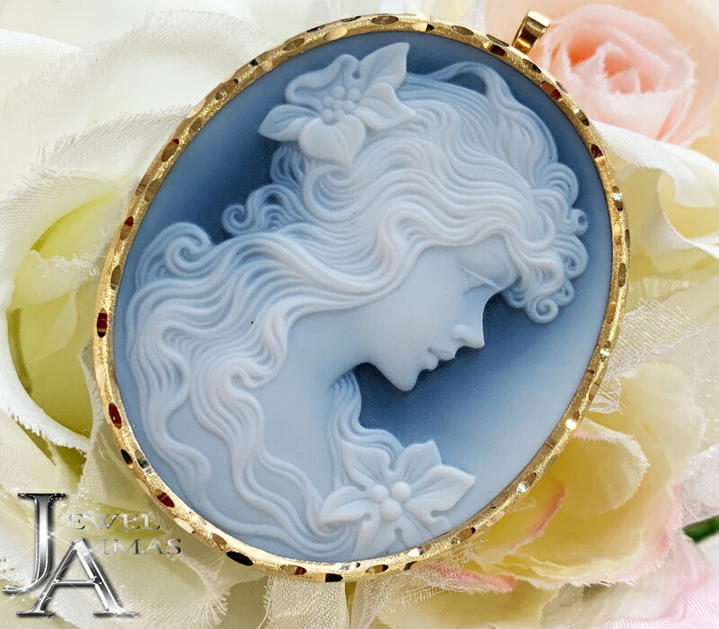 薔薇と女性メノウカメオ