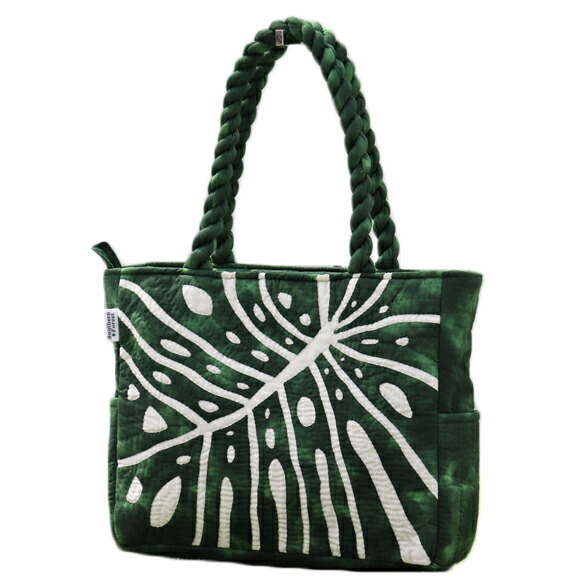 ハワイアンキルトモンステラ葉デザイントートバッグ