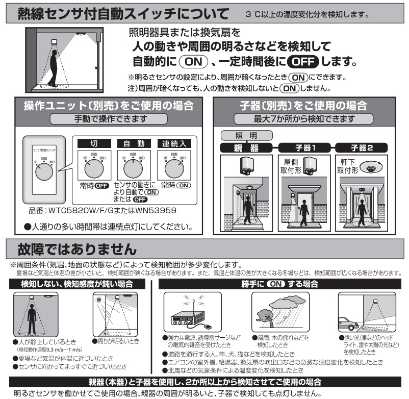 楽天市場】パナソニック 屋側用配線器具 熱線センサ付自動スイッチ 親