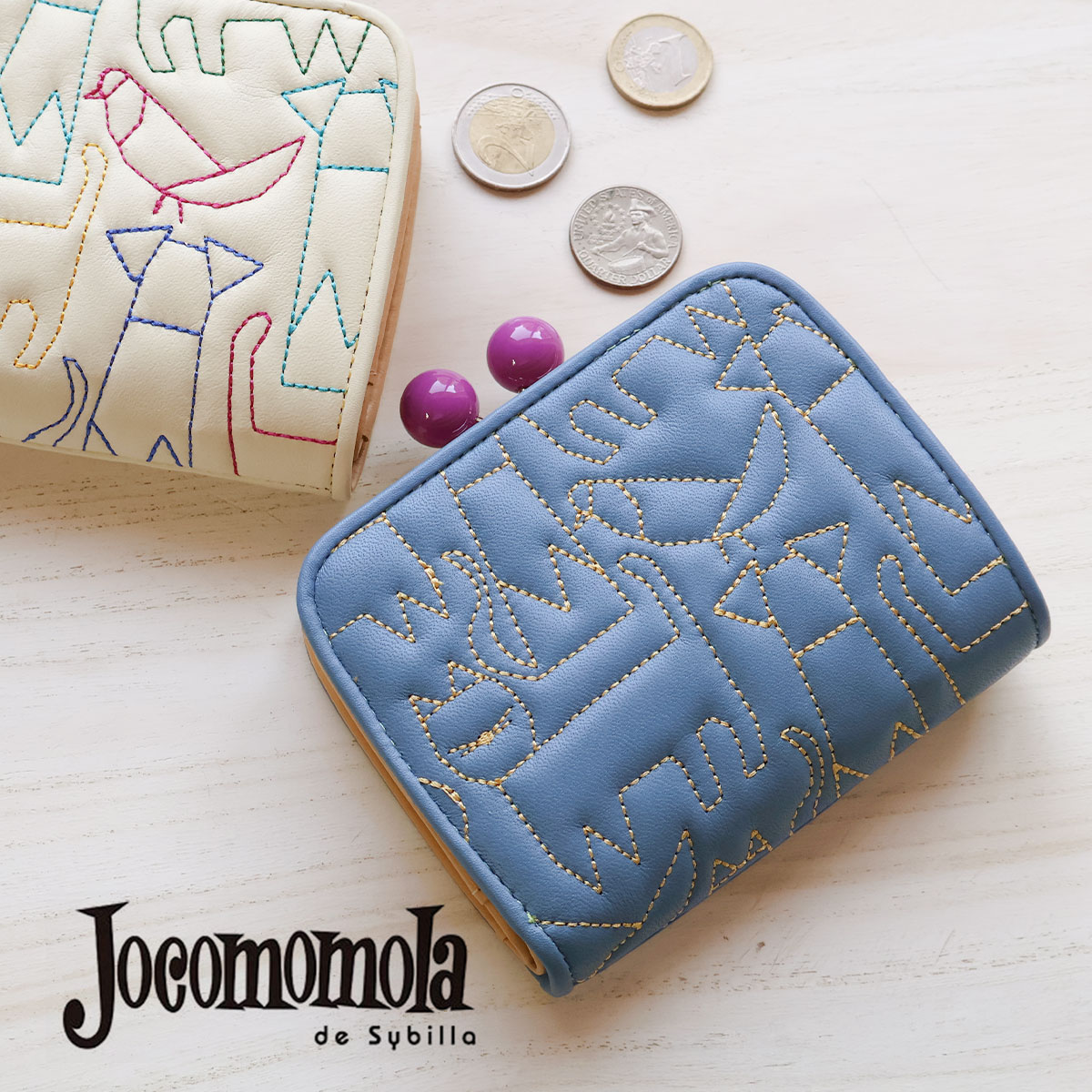 楽天市場】二つ折り財布 外付け小銭入れ がま口 アニマル 犬 ネコ 刺繍